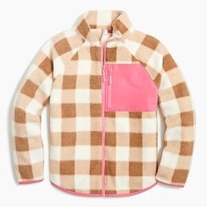 J.CREW Soft Sherpa Checkered Pink And Tan Zip Up Jacket